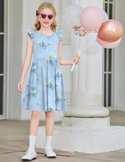 Arshiner Toddler Dress Girls Summer Ruffle Sleeve Backless Dresses Casual Sundress with Pockets 2-8Y