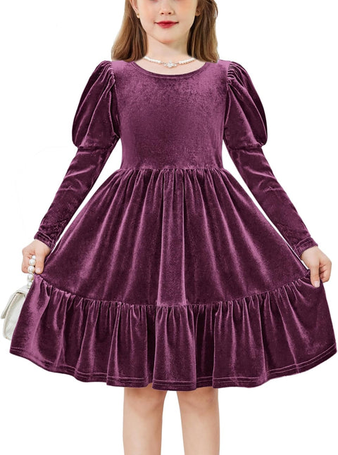 Arshiner Toddler Velvet Dress Girls Puff Party Ruffle Dresses
