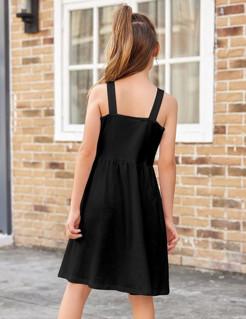 Arshiner Girl's Spaghetti Strap Button Down Midi Sleeveless Sundress