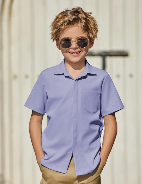 Arshiner Boys Short Sleeve Dress Shirts Solid Button Down Shirts