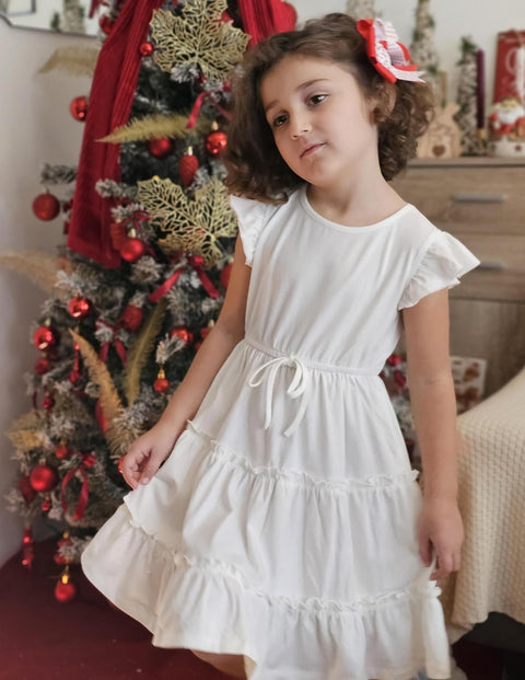Arshiner Girl's Dress Ruffle Sleeve Tiered Dresses with Pockets 5-12 Years