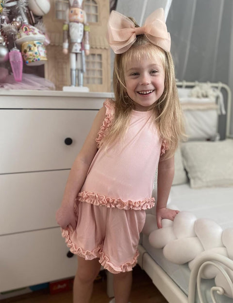 Arshiner Toddler Girls Clothes Ribbed Knit Ruffle Sleeveless Tops and Shorts with Pockets Cute Summer 2 Pieces Short Sets
