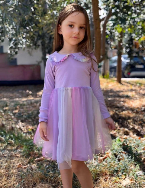 Arshiner Tutu Dress Girls Long Sleeve Peter Pan Collar Party Dresses