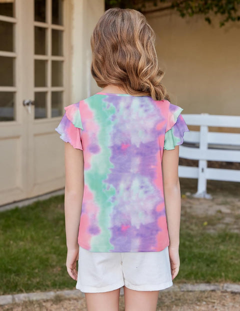 Arshiner Girls T Shirts Ruffle Short Sleeve Pleated Casual Tops