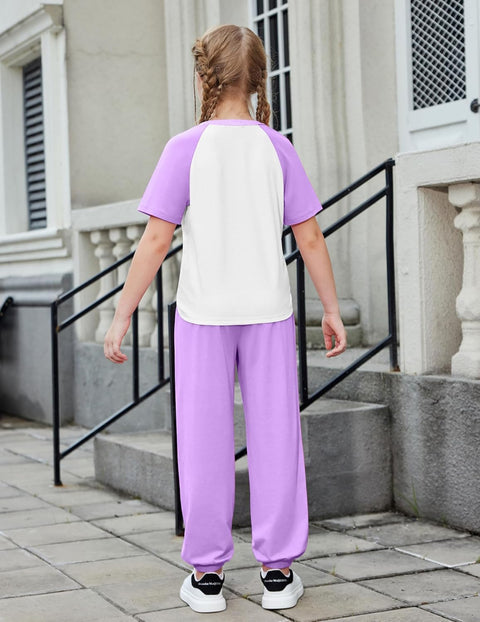 Arshiner Girls 2 Piece Outfits Short Sleeve Tops and Jogger Set