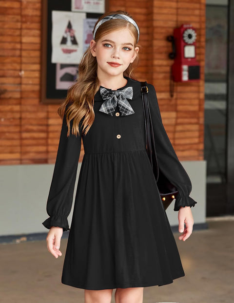 Arshiner Girls Long Sleeve Dress Ruffle Cotton Dresses