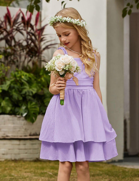 Arshiner Girls Dresses Flowy Tiered Ruched Smocked Back Midi Sundress