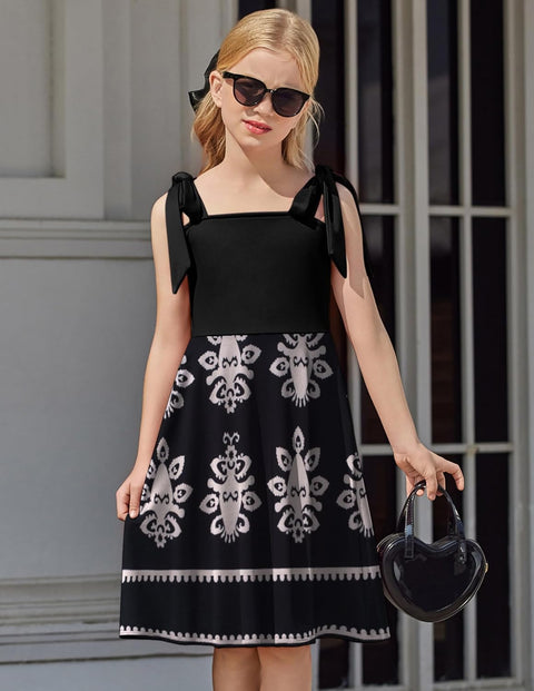 [6Y-11Y] Arshiner Girls Dress Tie Strap Solid Color Party Dresses