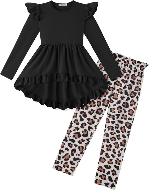 Arshiner Toddler Girl Ruffle Trim Long Sleeve Top and Floral Print Leggings Sets