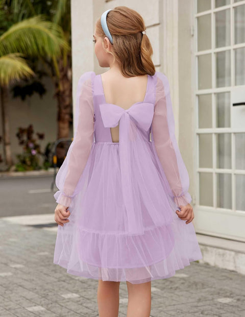 Arshiner Girls Tie Back Dress Puff Formal Party Tulle Dresses