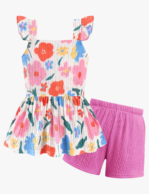 [2-7Y] Arshiner Toddler Girl 2 Piece Outfit Ruffle Top and Shorts Set