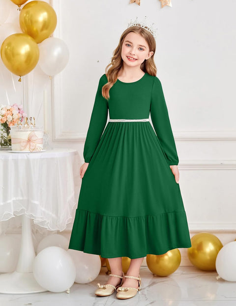 Arshiner Girls Maxi Dresses Lantern Long Sleeve Holiday Dress