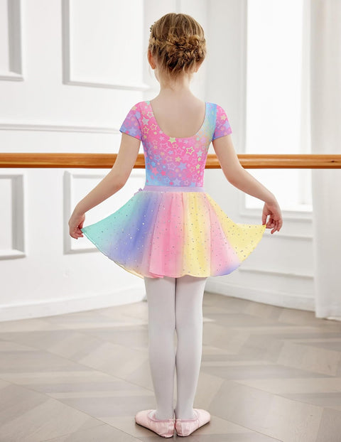 Arshiner Girls Sequin Ballet Leotards Combo Irregular Hem Dance Dresses