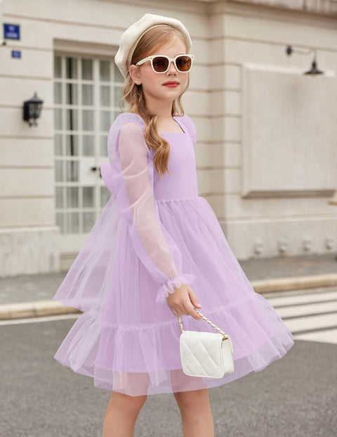 Arshiner Girls Tie Back Dress Puff Formal Party Tulle Dresses