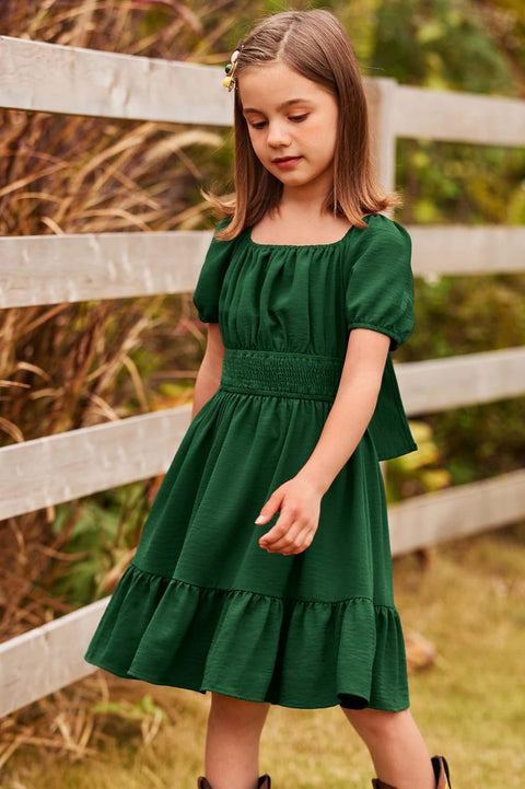 Arshiner Girls Tie Back Short Sleeve Ruffle Hem Off Shoulder Dresses