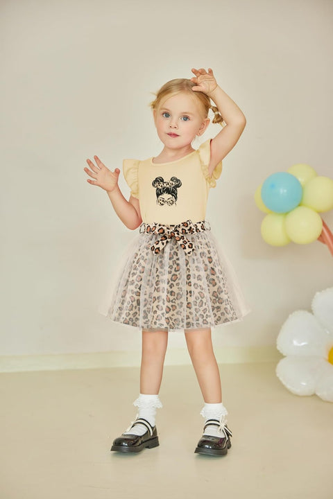 Arshiner Toddler Girls Skirt Set Ruffle Sleeve Tops and Belt Tutu Skirts