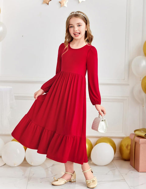 Arshiner Girls Maxi Dresses Lantern Long Sleeve Holiday Dress