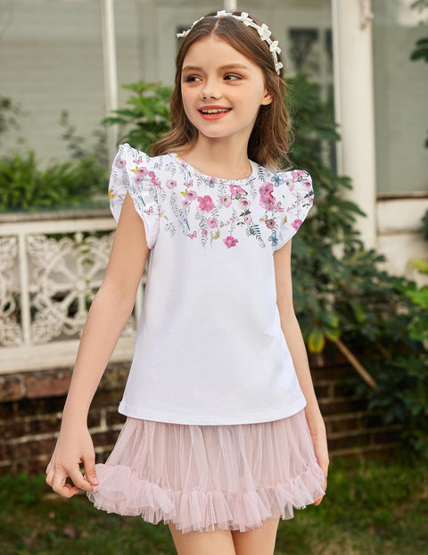 Arshiner Girls Shirts Ruffle Short Sleeve Cute Casual Tops Blouse Tee