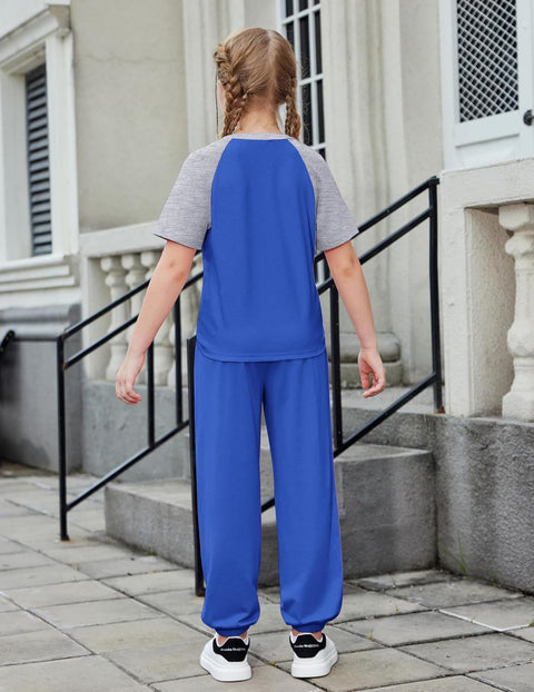 Arshiner Girls 2 Piece Outfits Short Sleeve Tops and Jogger Set