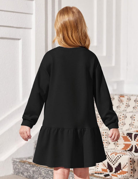 Arshiner Girls Dresses Long Sleeve Pullover Drop Shoulder Dress
