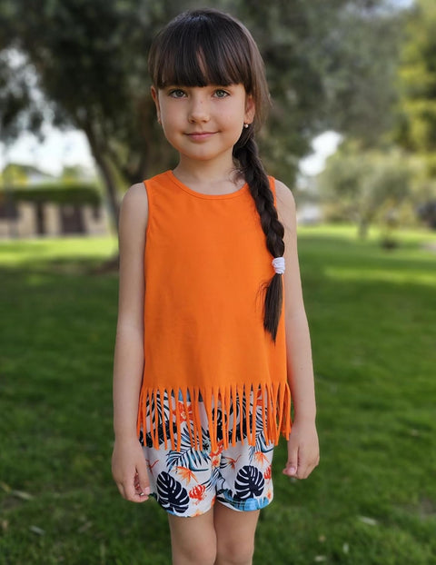 Arshiner Girls Summer Outfits Sleeveless Fringe Tank Top and Elastic Waist Pocketed Shorts Set Girl Clothes 6-14 Years