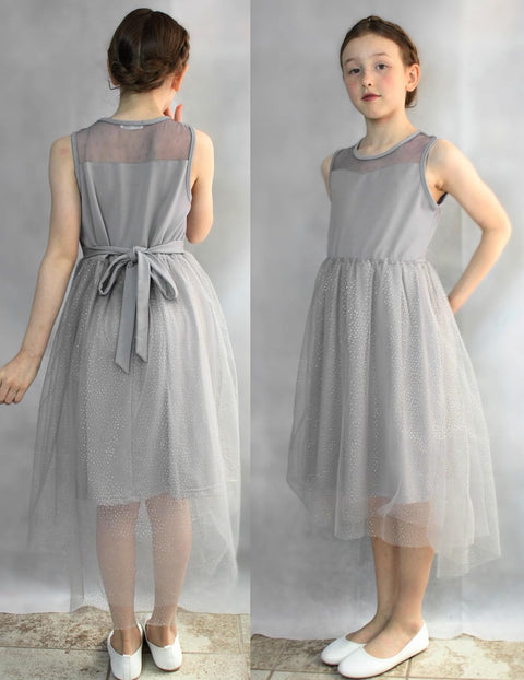 Arshiner Girls Dresses Formal Party Tulle Contrast Mesh Dress with Belt