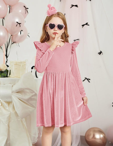 Arshiner Toddler Velvet Dress Little Girls Ruffle Dresses