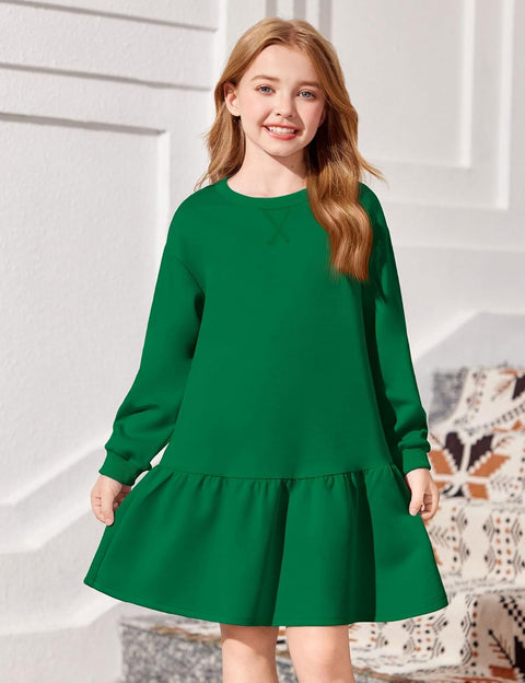 Arshiner Girls Dresses Long Sleeve Pullover Drop Shoulder Dress
