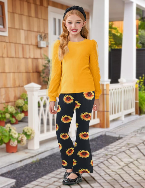 Arshiner Girls 2 Piece Outfits Knit Tulle Puff Top and Flare Pants Set