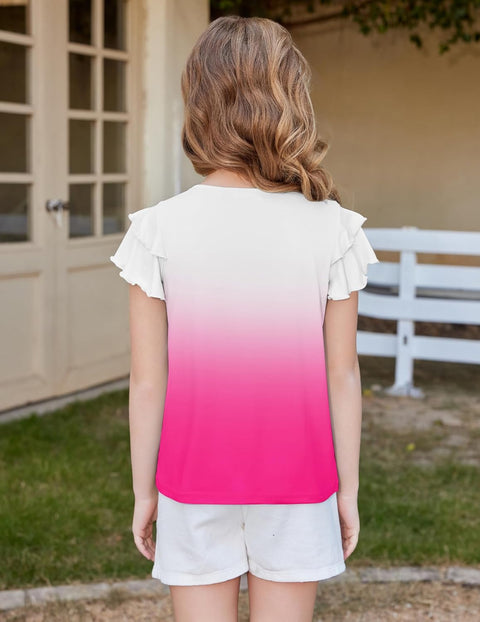 Arshiner Girls T Shirts Ruffle Short Sleeve Pleated Casual Tops