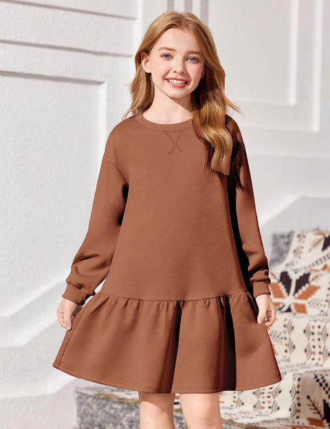 Arshiner Girls Dresses Long Sleeve Pullover Drop Shoulder Dress