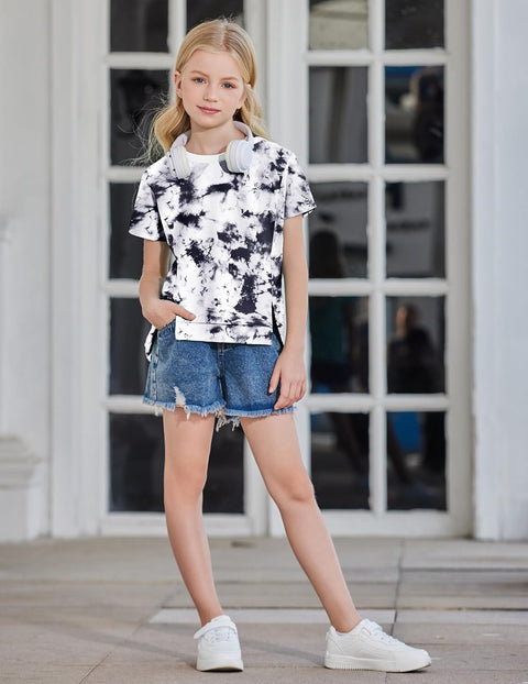 Arshiner Girls 2 Piece Outfit Short Sleeve T-Shirt and Shorts Set
