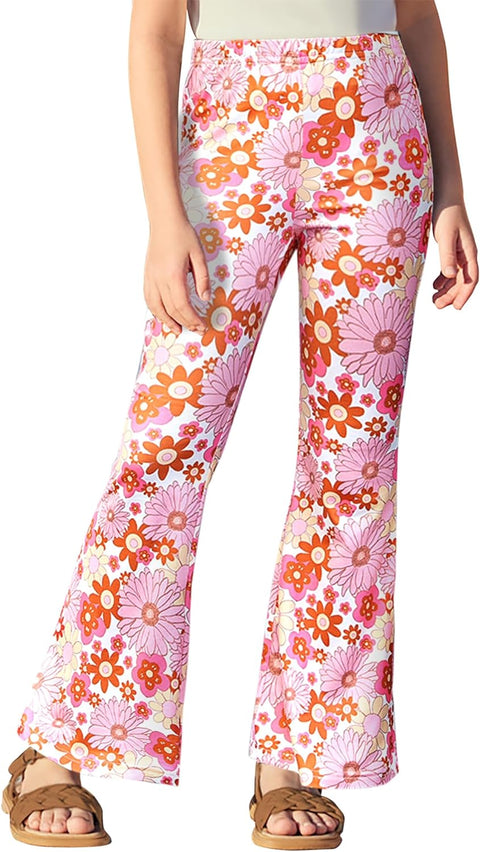 Arshiner Girls Print Flare Leggings Kids Elastic High Waisted Bell Bottoms Yoga Pants with Pockets