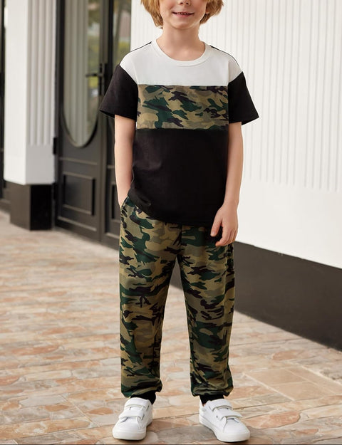 Arshiner Boy's Pants Set - 2 Piece ColorBlock T-Shirt and Pants