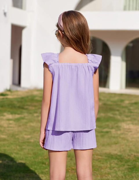 Arshiner Girls Shorts Sets Cap Sleeve Top and Elastic Waist Shorts Outfit