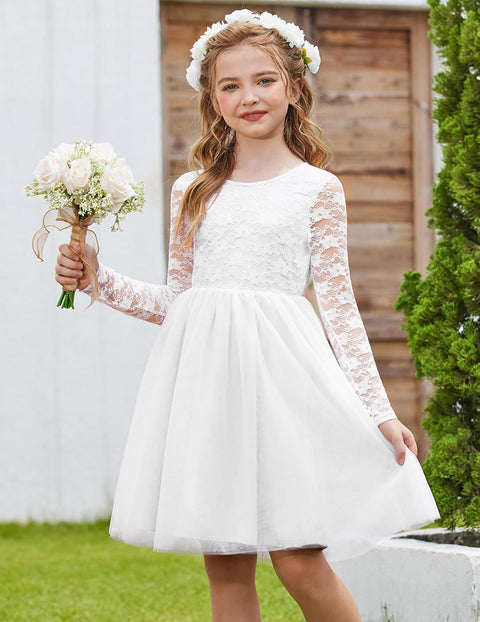 Arshiner Flower Girl Dress V Back Lace Tulle Party Dresses