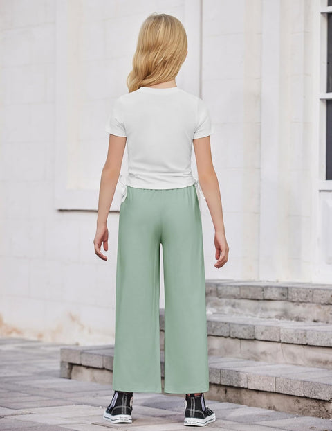 Arshiner Girls Sets Ruched Drawstring Tops and Wide Leg Pants