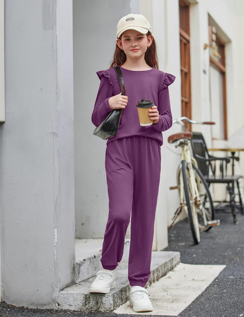 Arshiner Girls 2 Piece Outfits Ruffled Tops and Pants Set