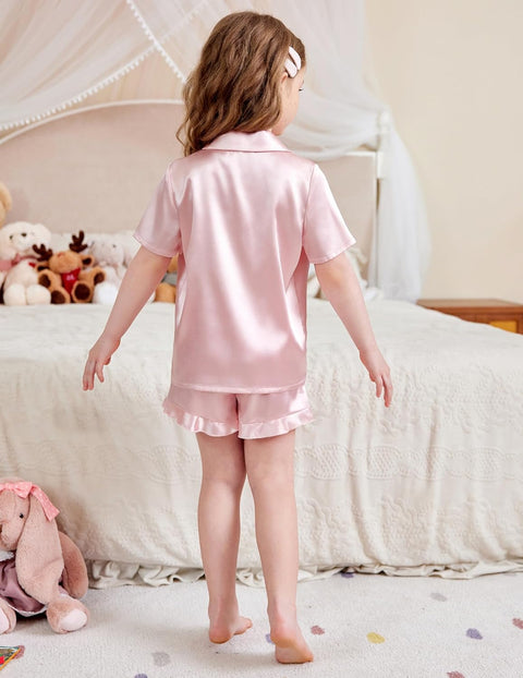 Arshiner Girls Pajamas Silk Satin Pajama Set