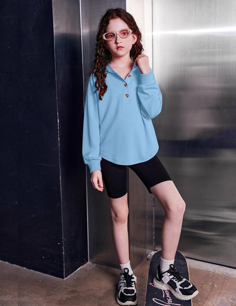 Arshiner Girls Button Collar Kids Hooded Sweatshirt