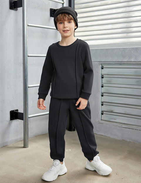 Arshiner Boys Round Neck Long Sleeve Sweatshirt and Pants Set