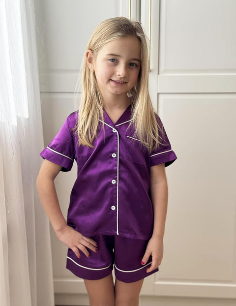 Arshiner Girls Pajamas Silk Satin Pajama Sleepwear Button Down Pj Set