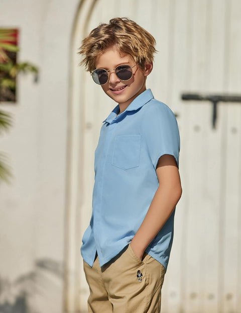 Arshiner Boys Short Sleeve Dress Shirts Solid Button Down Shirts