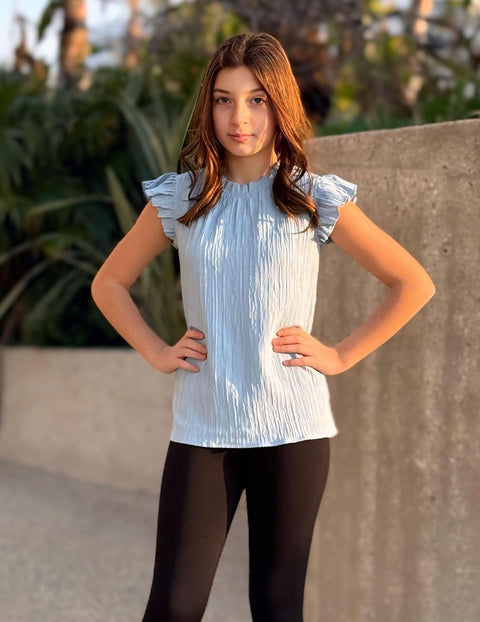 Arshiner Girls Ruffle Short Sleeve Shirts Frill Neck Pleated Blouse Tops