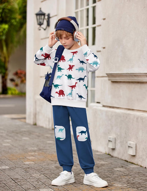 Arshiner Boys Long Sleeve Print Sweatshirt and Pant 2 Piece Set