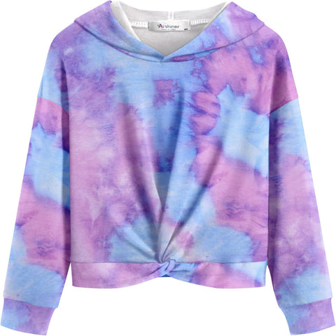 Arshiner Girls Hoodie Twist Front Tie Dye Hooded Sweatshirt