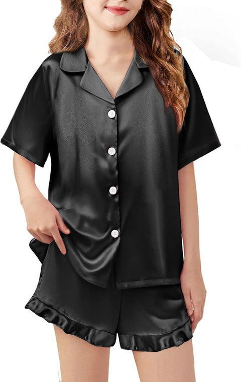 Arshiner Girls Pajamas Silk Satin Pajama Set