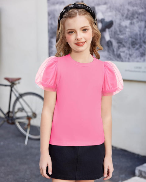 Arshiner Girls Shirts Mesh Puff Short Sleeves Tee Tops