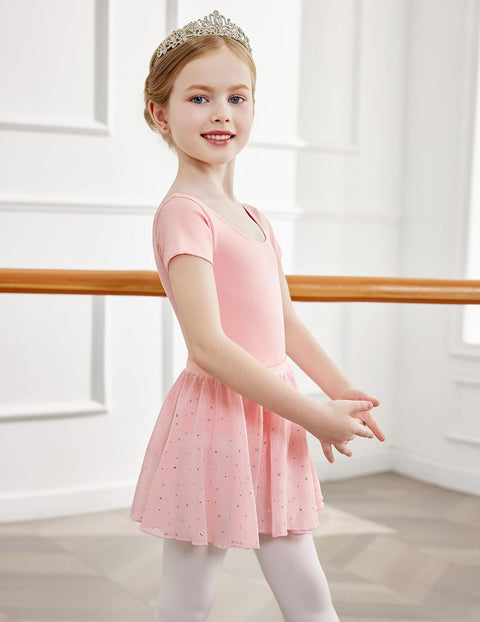 Arshiner Girls Sequin Ballet Leotards Combo Irregular Hem Dance Dresses