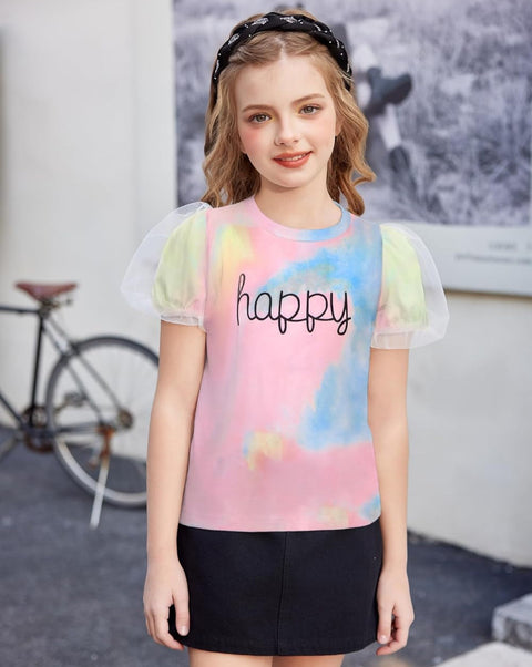 Arshiner Girls Shirts Mesh Puff Short Sleeves Tee Tops